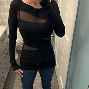 Bailey 44 Black Sheer Long Sleeve Top